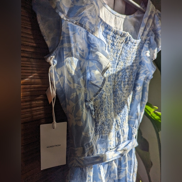 NWT Floral Linen Blender Romper, Smocked, Back Zipper, size S - Picture 3 of 8